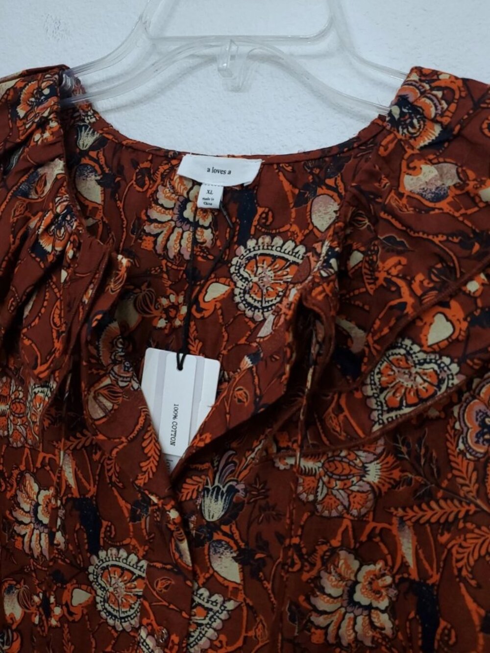 A Loves A Boho Victorian Ruffle Neck Platter Collar Floral Blouse Size XL - Picture 13 of 16